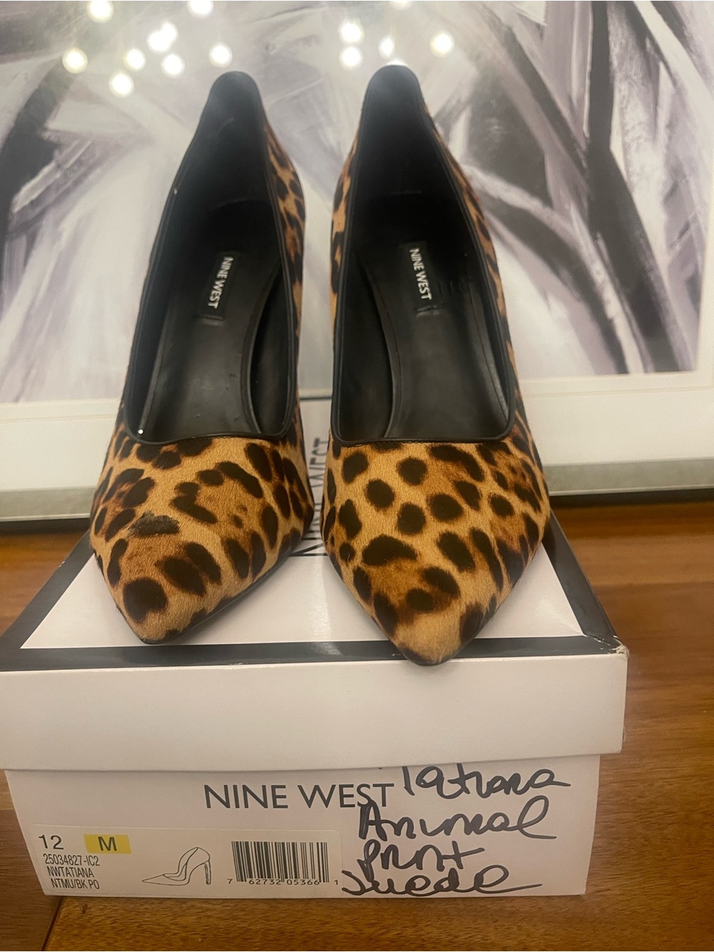 Nine West Women's Leopard Print leather Pointed Toe Pumps - Picture 2 of 4